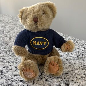 Traditions NAVY Embroidered Sweater Teddy Bear - Tan Plush